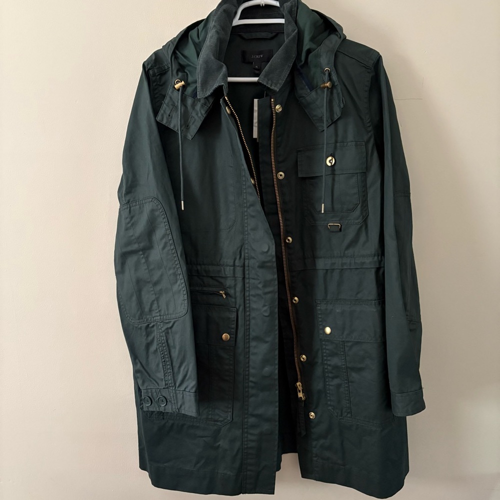 New! J. Crew hooded cotton jacket coat XL long utility hood green